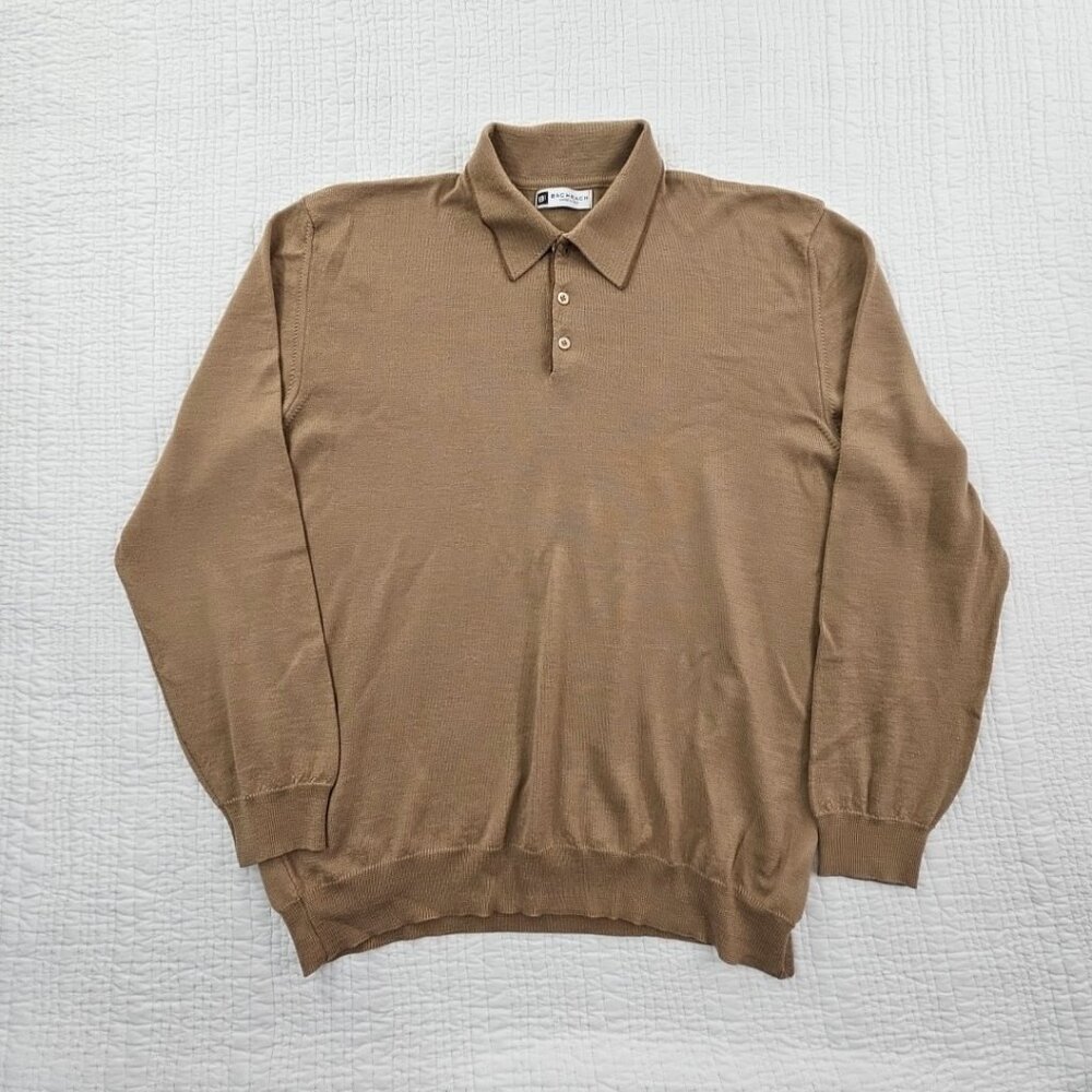 Bachrach 100% Fine Merino Wool Sweater Men's‎ XL Tan Collar Made In Italy Luxe